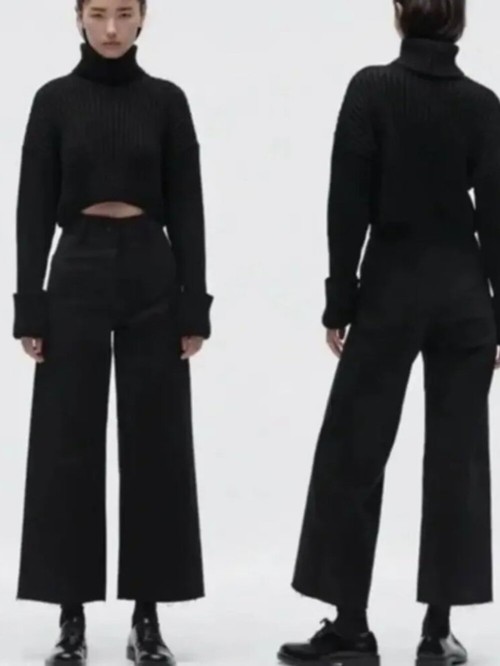 Zara The Marine High Rise Straight Wide Leg Raw Hem Black Jeans Size 2 - Picture 3 of 12